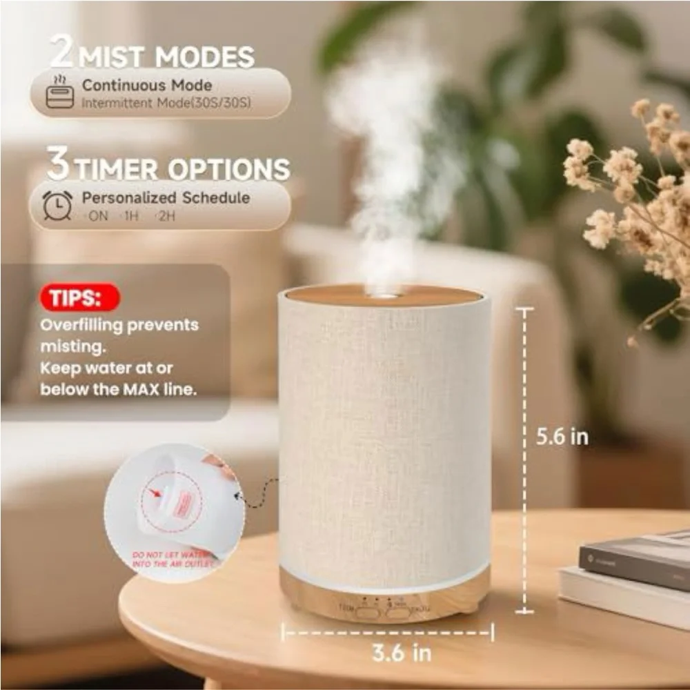 Beige Fabric Ultrasonic Aroma Diffuser with Wood Base